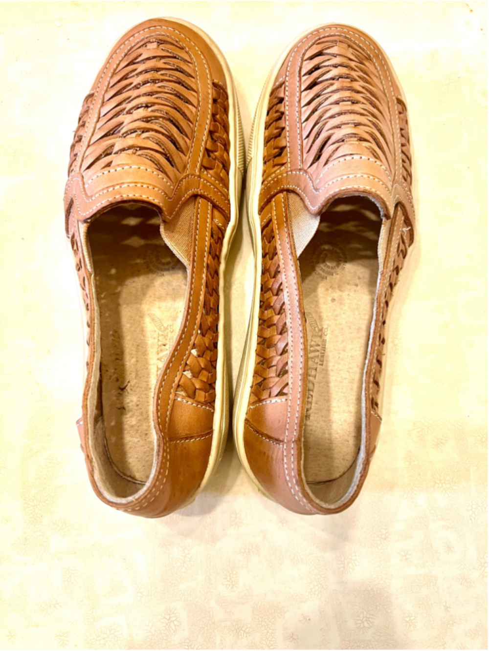 RedHawk Leather Company Hand Woven Tan Leather Huaraches shoes Women Size 8